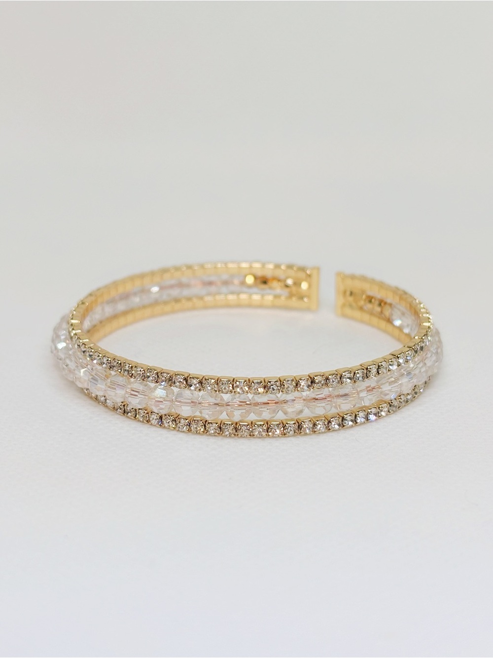 Gold Crystal Beaded Cuff Bracelet - Clear/Gold